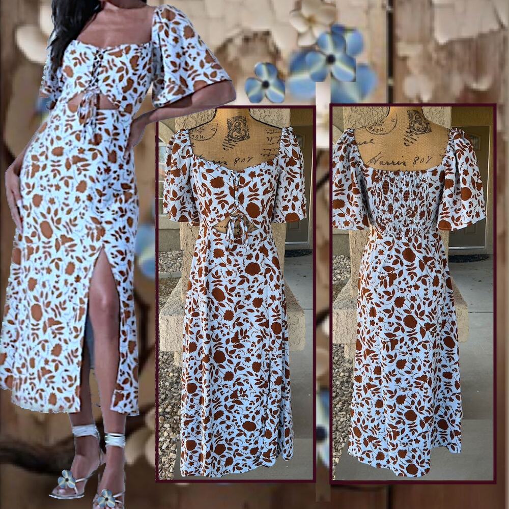 Astr The Label Lace Up Flutter Floral Midi Dress Size S